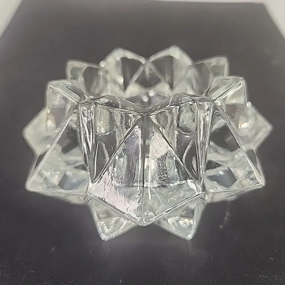 Candle Holder Diamond Star Pattern Clear Glass Votive OR Tea Light Vintage